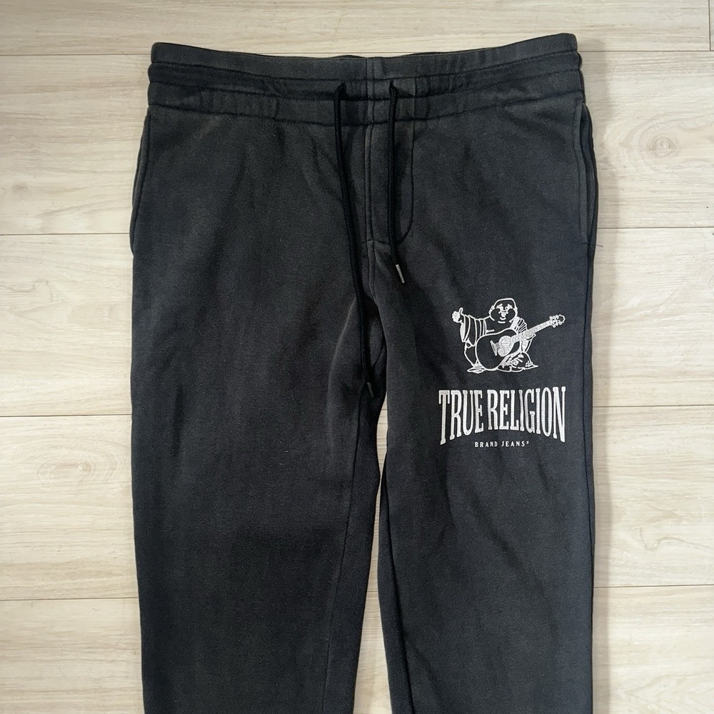 True Religion Men's Crackle Classic Logo Jogger Sweatpants Black Size Small NWT - Picture 2 of 7